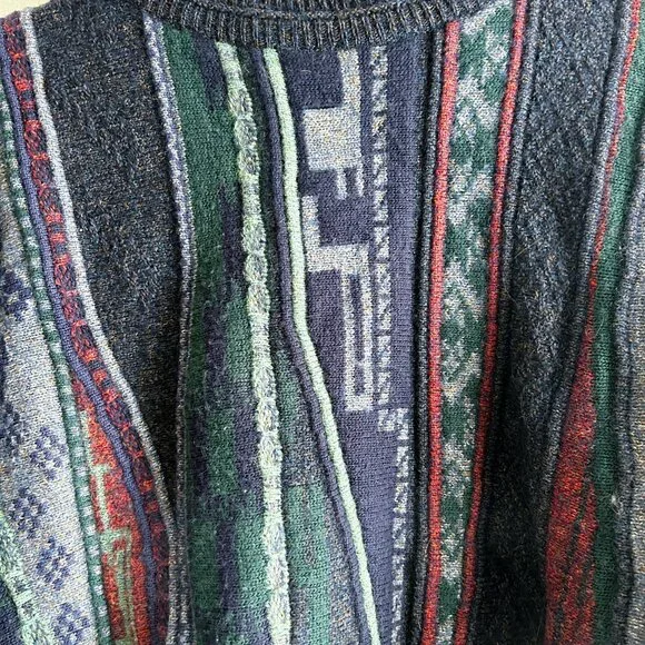 VINTAGE FIII 80s/90s Italian Wool 3D textured Jacquard Knit Coogi Style Sweater - Picture 8 of 8